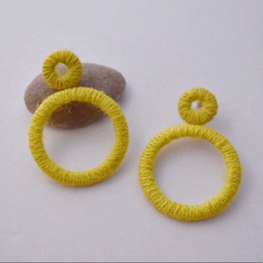 Yellow Wrapped Drop Hoop Statement Earrings